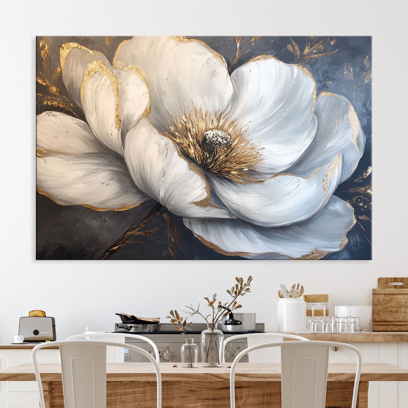 82996-MGV-CV-36X24-White Magnolia Flower Wall Art Canvas Print | Abstract Floral Wall Decor | Elegant Bloom Artwork | Framed for Living Room or Bedroom