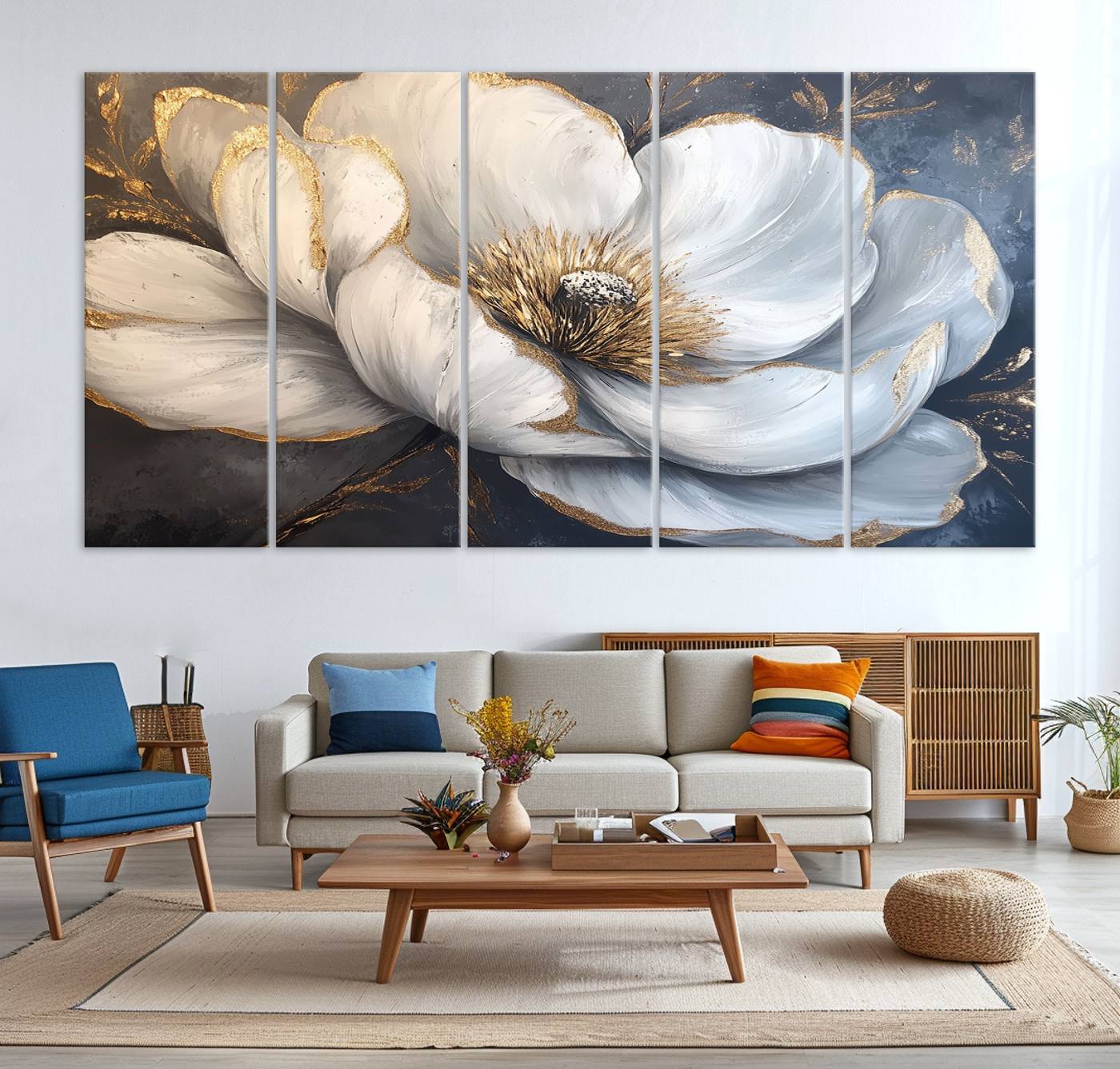 82996-MGV-CV-36X24-White Magnolia Flower Wall Art Canvas Print | Abstract Floral Wall Decor | Elegant Bloom Artwork | Framed for Living Room or Bedroom