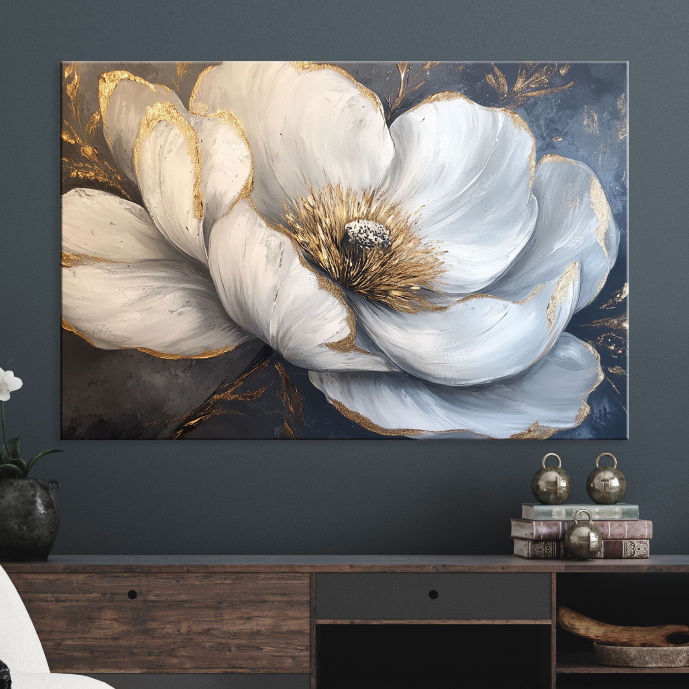 82996-MGV-CV-36X24-White Magnolia Flower Wall Art Canvas Print | Abstract Floral Wall Decor | Elegant Bloom Artwork | Framed for Living Room or Bedroom