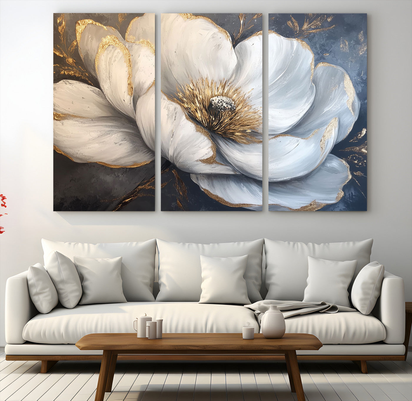 82996-MGV-CV-48X32-3P-White Magnolia Flower Wall Art Canvas Print | Abstract Floral Wall Decor | Elegant Bloom Artwork | Framed for Living Room or Bedroom