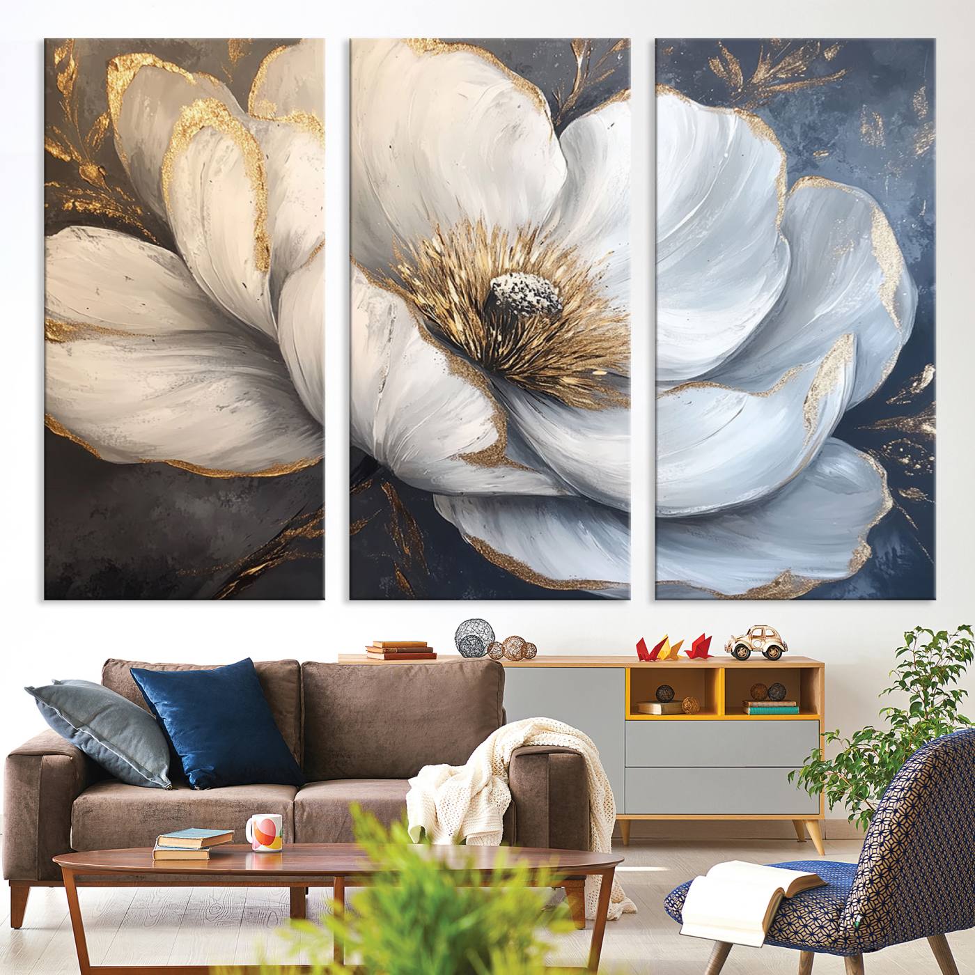 82996-MGV-CV-36X24-White Magnolia Flower Wall Art Canvas Print | Abstract Floral Wall Decor | Elegant Bloom Artwork | Framed for Living Room or Bedroom