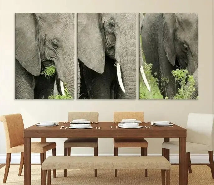 The Wild Elephant Wall Art Canvas Print, gallery wrapped on museum-quality pollycotton with a UV-protective coating, adds an artistic flair to the room.