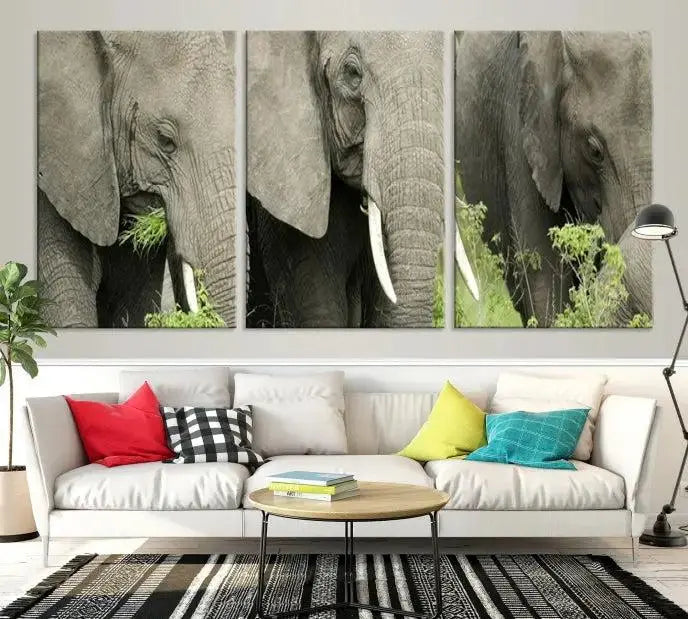 The Wild Elephant Wall Art Canvas Print, gallery wrapped on museum-quality pollycotton with a UV-protective coating, adds an artistic flair to the room.