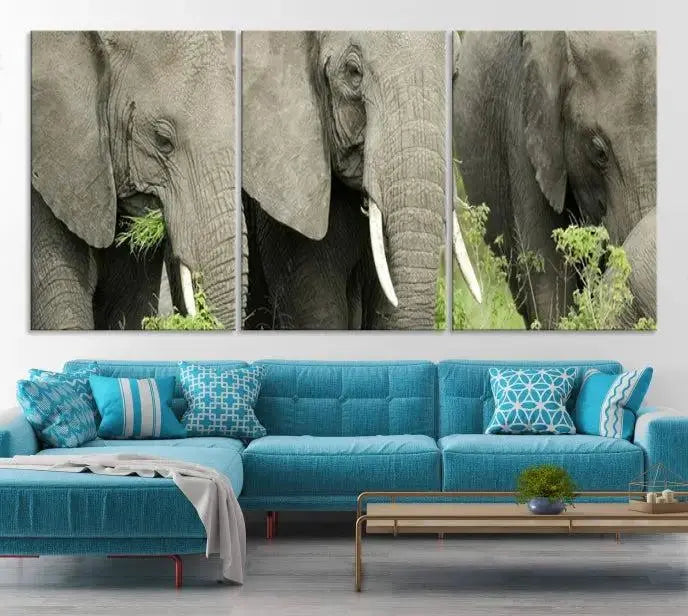 The Wild Elephant Wall Art Canvas Print, gallery wrapped on museum-quality pollycotton with a UV-protective coating, adds an artistic flair to the room.