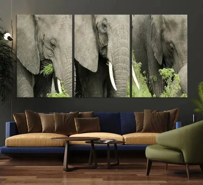 The Wild Elephant Wall Art Canvas Print, gallery wrapped on museum-quality pollycotton with a UV-protective coating, adds an artistic flair to the room.