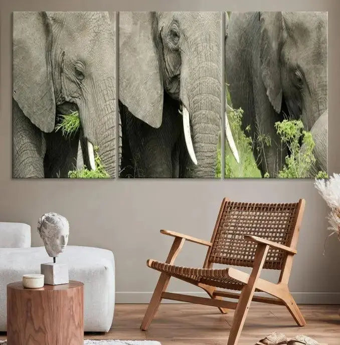 The Wild Elephant Wall Art Canvas Print, gallery wrapped on museum-quality pollycotton with a UV-protective coating, adds an artistic flair to the room.