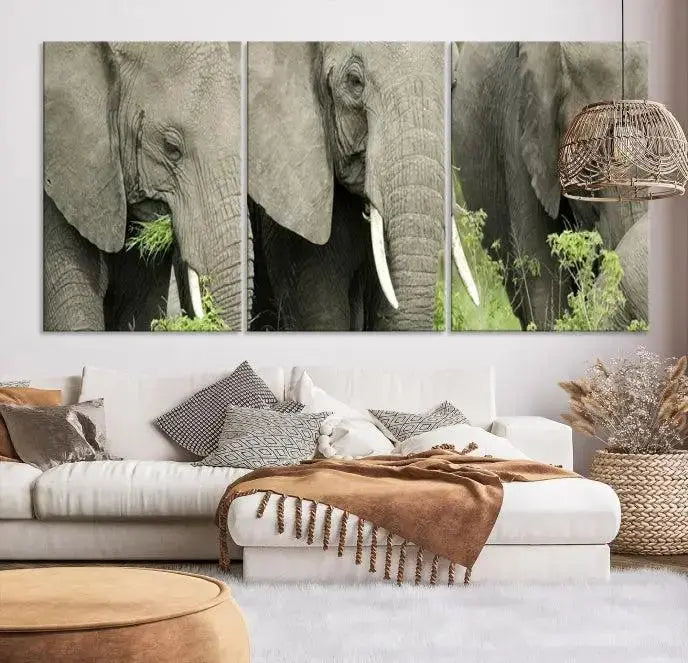 The Wild Elephant Wall Art Canvas Print, gallery wrapped on museum-quality pollycotton with a UV-protective coating, adds an artistic flair to the room.