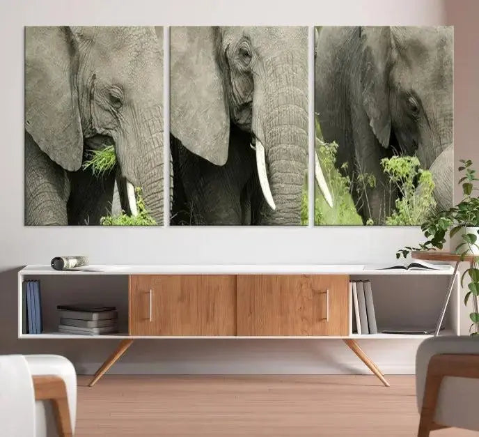 The Wild Elephant Wall Art Canvas Print, gallery wrapped on museum-quality pollycotton with a UV-protective coating, adds an artistic flair to the room.