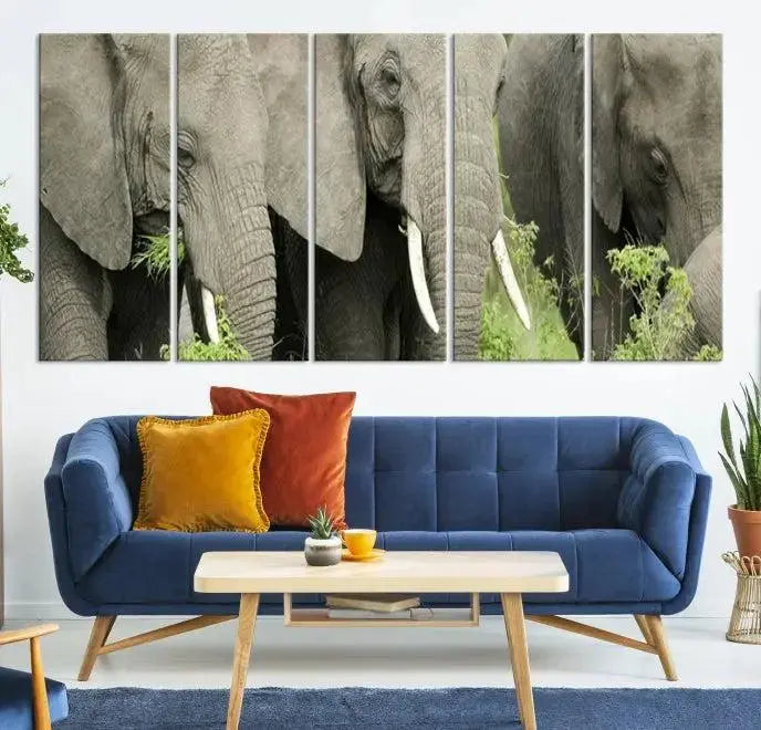 The Wild Elephant Wall Art Canvas Print, gallery wrapped on museum-quality pollycotton with a UV-protective coating, adds an artistic flair to the room.