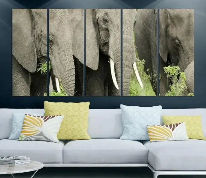 The Wild Elephant Wall Art Canvas Print, gallery wrapped on museum-quality pollycotton with a UV-protective coating, adds an artistic flair to the room.