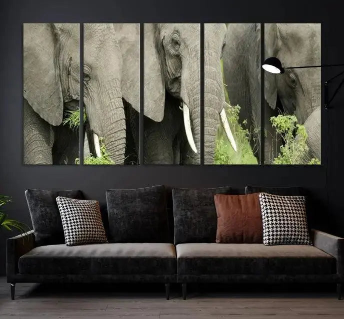 The Wild Elephant Wall Art Canvas Print, gallery wrapped on museum-quality pollycotton with a UV-protective coating, adds an artistic flair to the room.