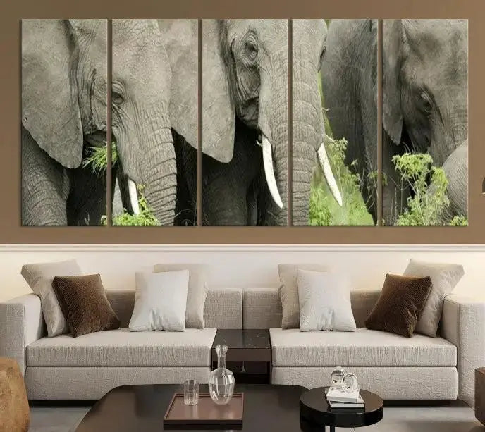 The Wild Elephant Wall Art Canvas Print, gallery wrapped on museum-quality pollycotton with a UV-protective coating, adds an artistic flair to the room.