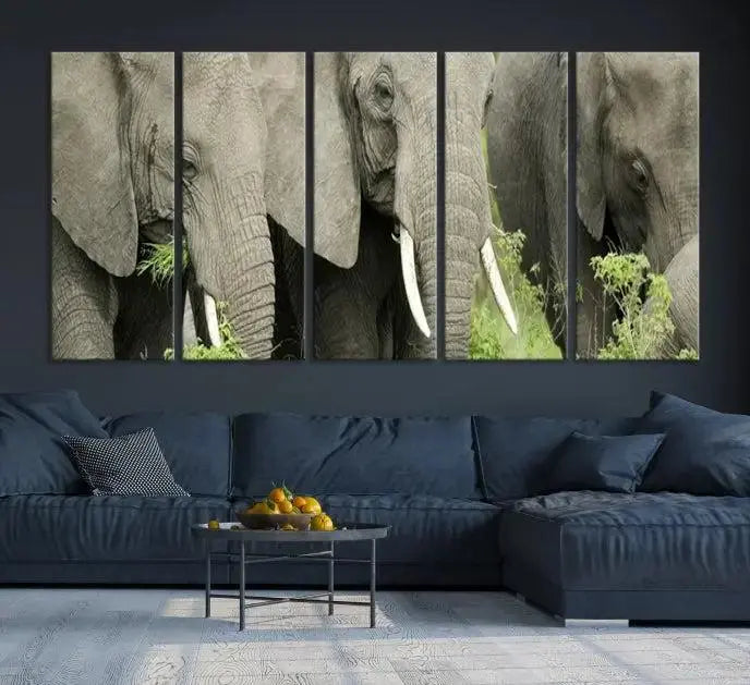 The Wild Elephant Wall Art Canvas Print, gallery wrapped on museum-quality pollycotton with a UV-protective coating, adds an artistic flair to the room.