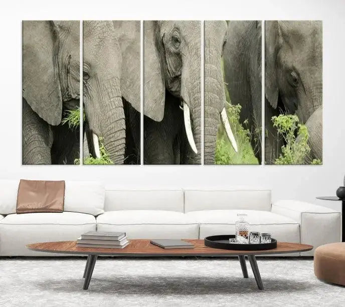 The Wild Elephant Wall Art Canvas Print, gallery wrapped on museum-quality pollycotton with a UV-protective coating, adds an artistic flair to the room.