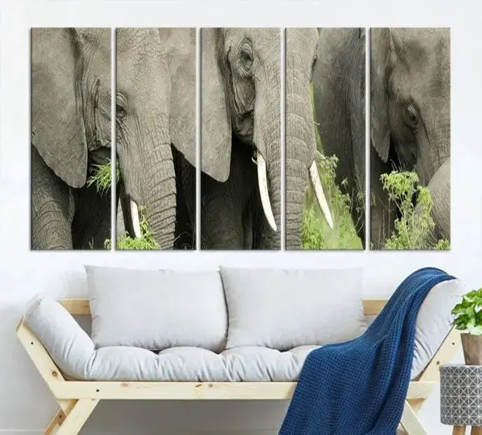 The Wild Elephant Wall Art Canvas Print, gallery wrapped on museum-quality pollycotton with a UV-protective coating, adds an artistic flair to the room.