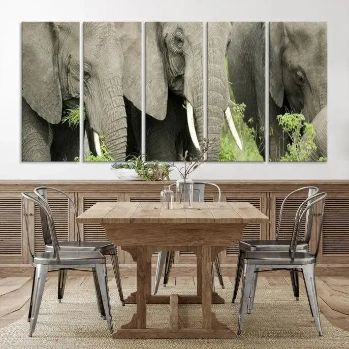 The Wild Elephant Wall Art Canvas Print, gallery wrapped on museum-quality pollycotton with a UV-protective coating, adds an artistic flair to the room.