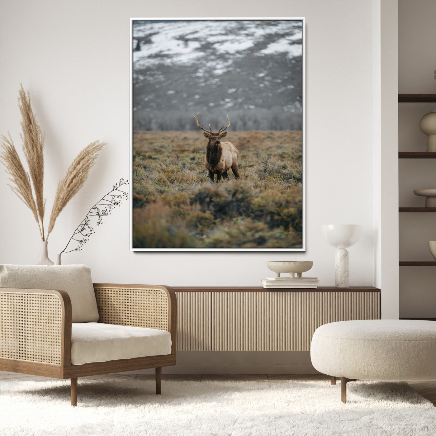 Wild Elk Wall Art Canvas Print, Mountain Wilderness Print, Framed Majestic Animal Art Print, Large Rustic Wildlife Wall Art Printing