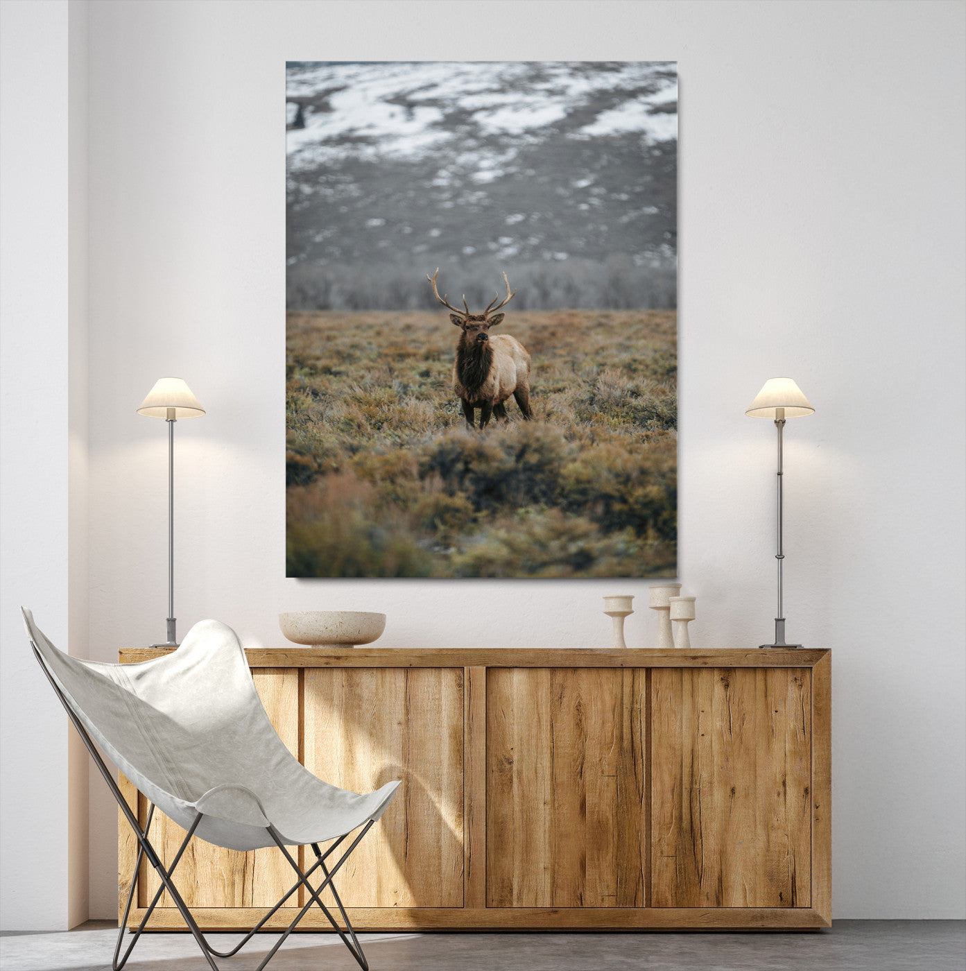 80105083-MGV-CV-36X24-Wild Elk Wall Art Canvas Print, Mountain Wilderness Print, Framed Majestic Animal Art Print, Large Rustic Wildlife Wall Art Printing