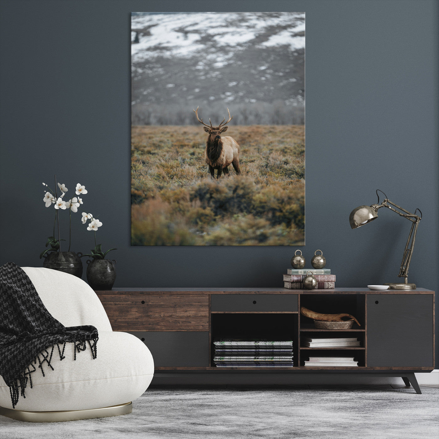 Wild Elk Wall Art Canvas Print, Mountain Wilderness Print, Framed Majestic Animal Art Print, Large Rustic Wildlife Wall Art Printing