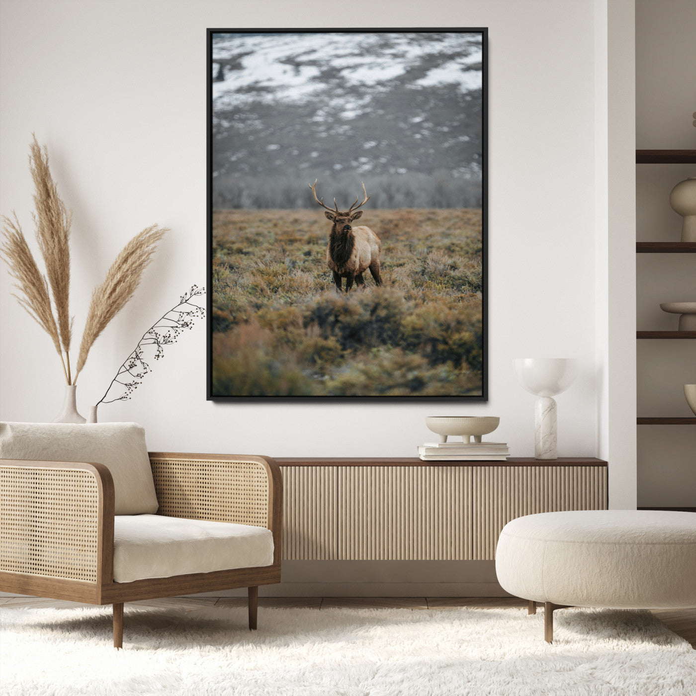 Wild Elk Wall Art Canvas Print, Mountain Wilderness Print, Framed Majestic Animal Art Print, Large Rustic Wildlife Wall Art Printing