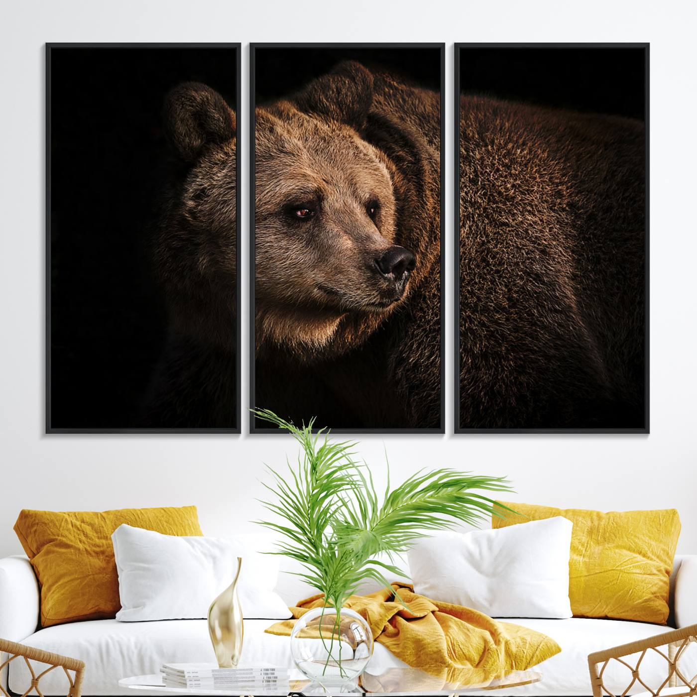 67744-MGV-FC-48X32-3P_Black-Wild Grizzly 399 Bear Canvas Wall Art Print, Bear Animal Canvas Artwork Print, Black Bear Wall Art Print, Cottage Farmhouse Print