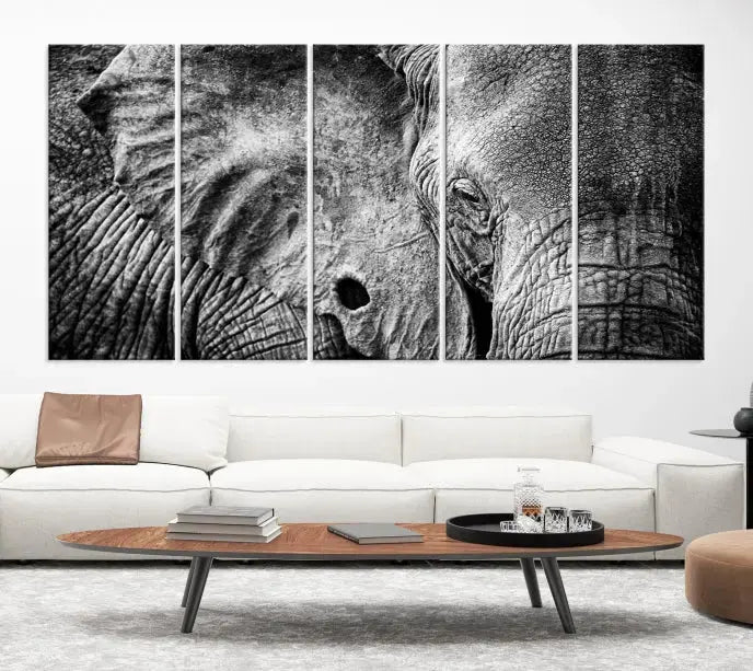 The striking Wild Old Elephant Wall Art Canvas Print on museum-quality canvas adorns the room.