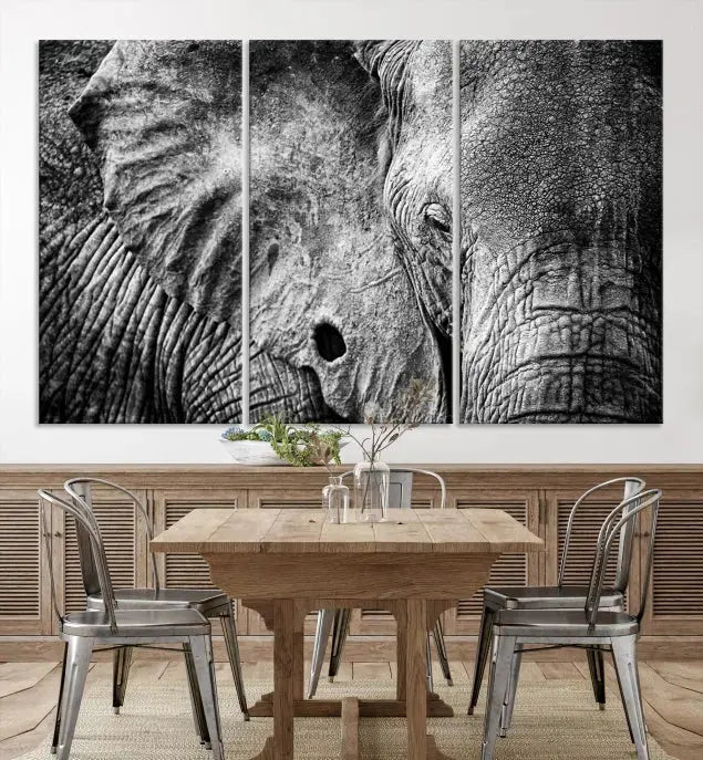 The striking Wild Old Elephant Wall Art Canvas Print on museum-quality canvas adorns the room.