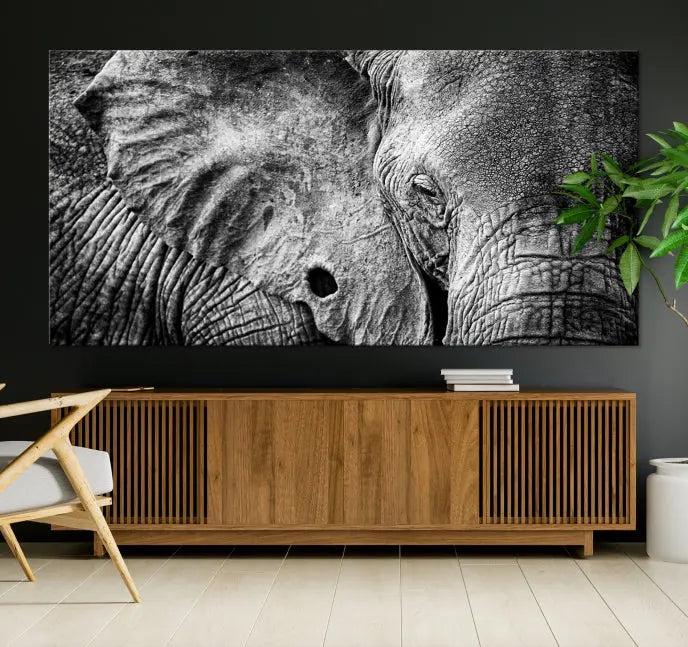 The striking Wild Old Elephant Wall Art Canvas Print on museum-quality canvas adorns the room.