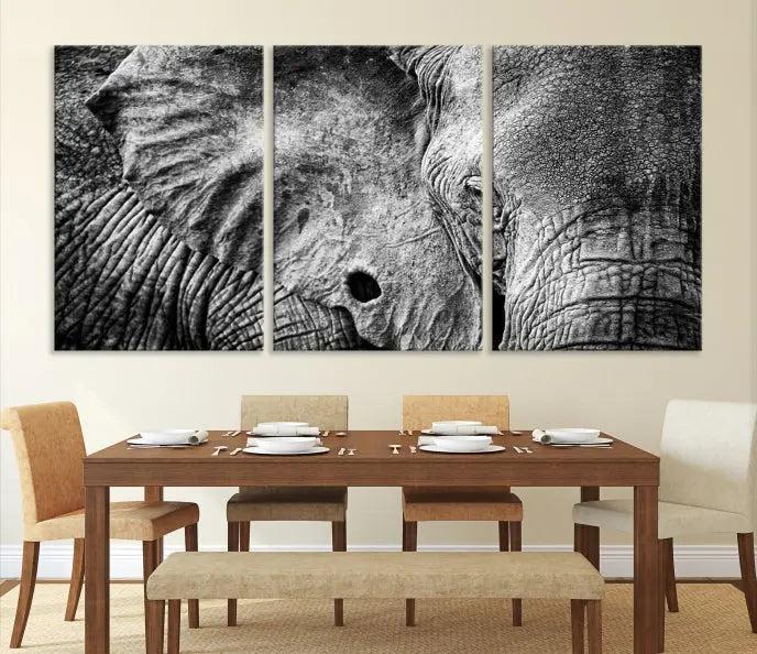 The striking Wild Old Elephant Wall Art Canvas Print on museum-quality canvas adorns the room.