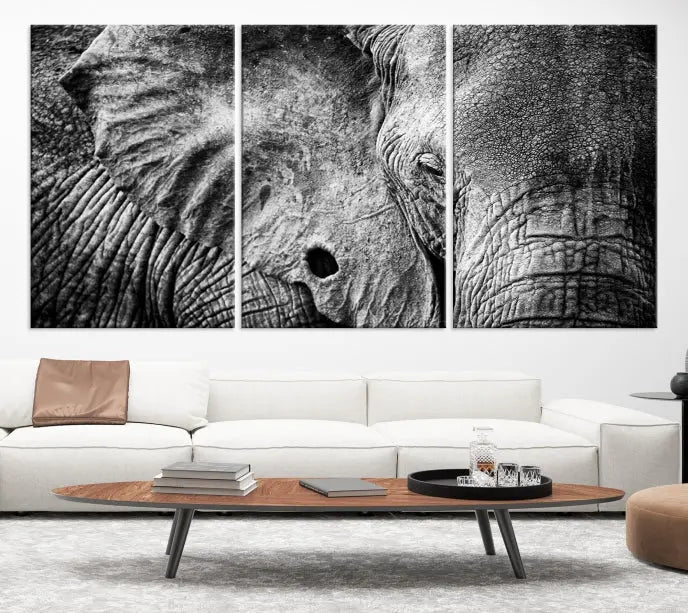 The striking Wild Old Elephant Wall Art Canvas Print on museum-quality canvas adorns the room.