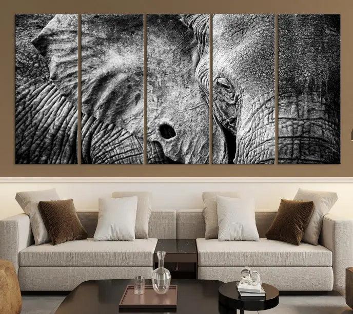 The striking Wild Old Elephant Wall Art Canvas Print on museum-quality canvas adorns the room.