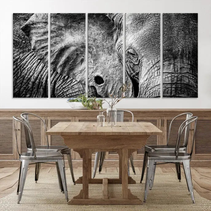 The striking Wild Old Elephant Wall Art Canvas Print on museum-quality canvas adorns the room.