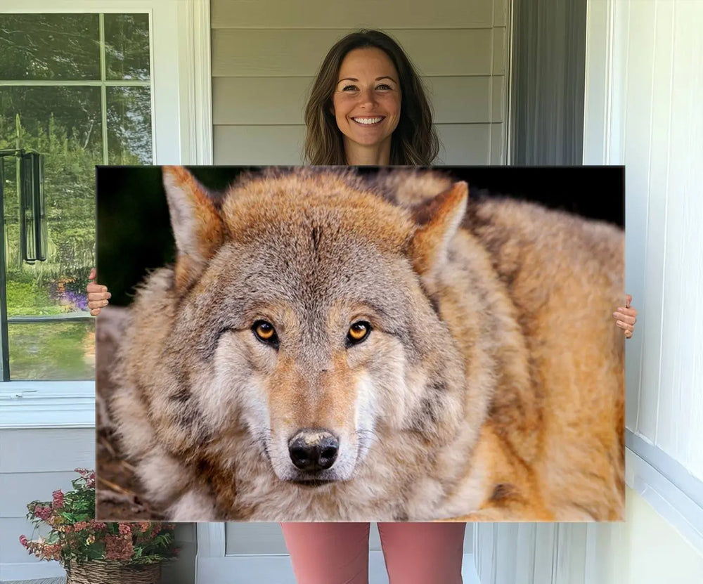 A Wild Wolf Wall Art Canvas Print adorns the wall.