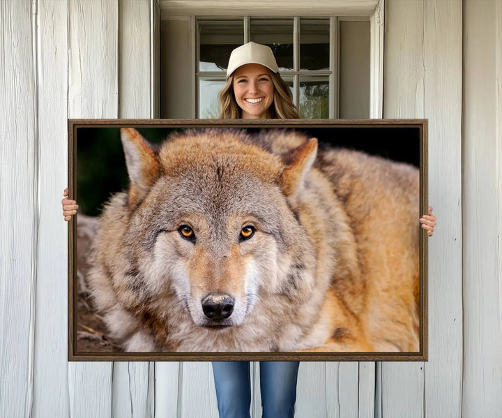 A Wild Wolf Wall Art Canvas Print adorns the wall.