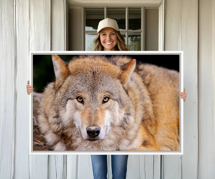 A Wild Wolf Wall Art Canvas Print adorns the wall.