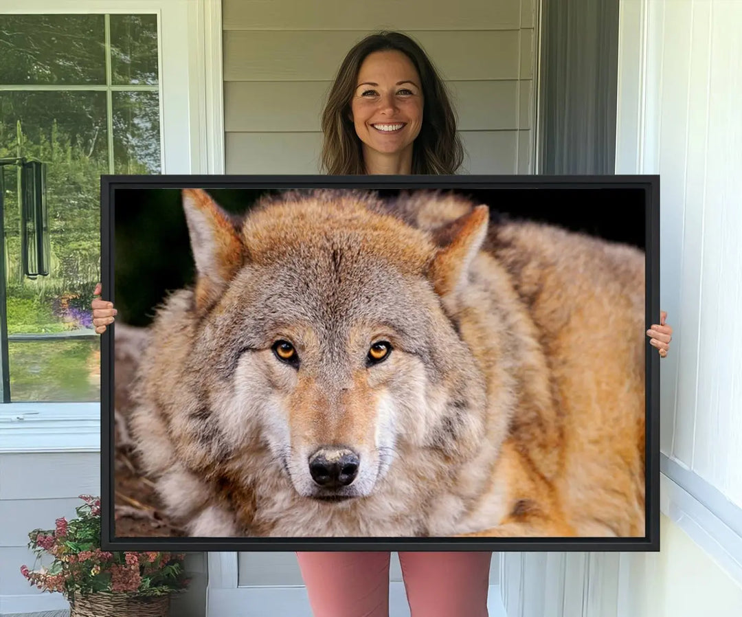 A Wild Wolf Wall Art Canvas Print adorns the wall.