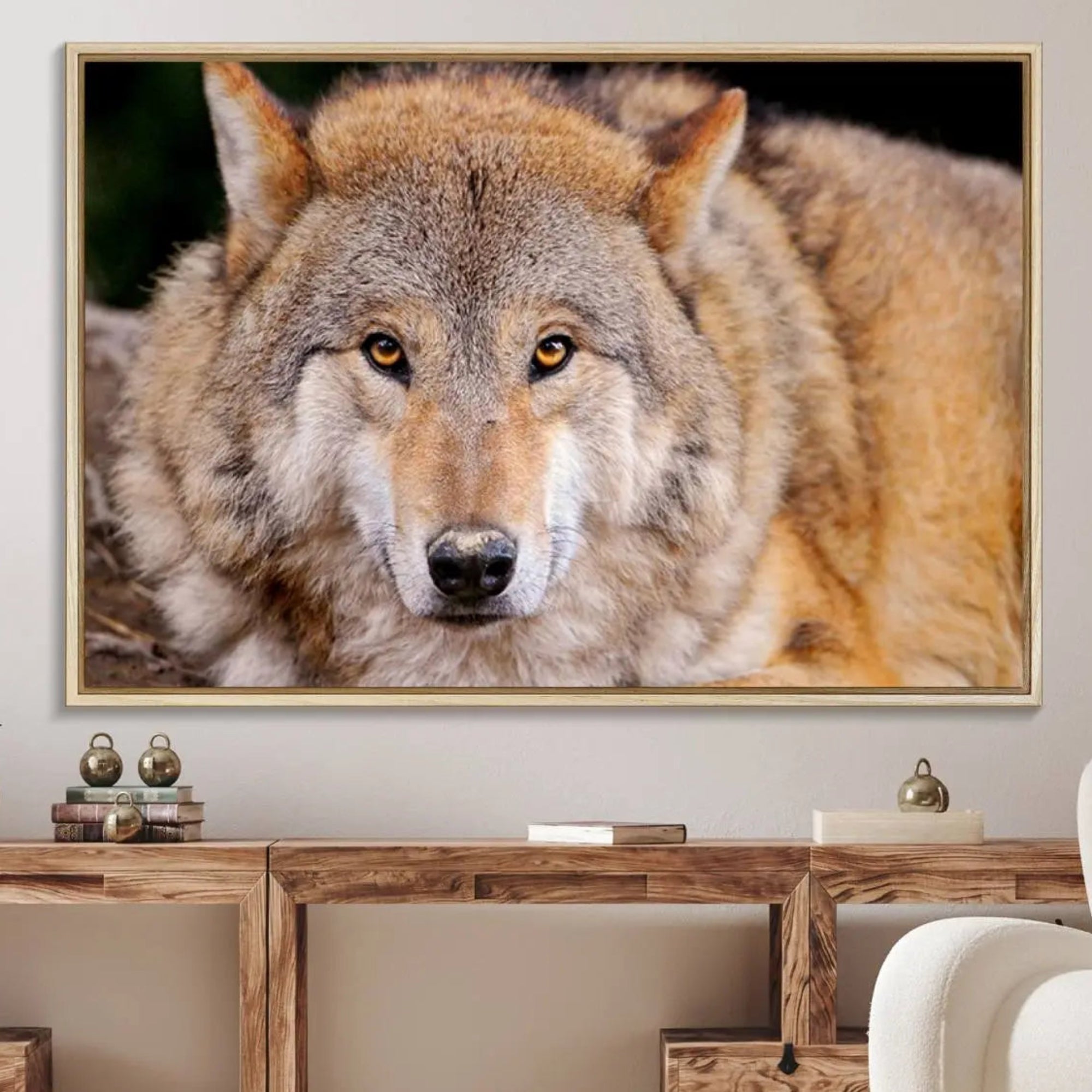 19805-MGV-FC-36X24_Natural-Wild Wolf Wall Art Canvas Print, Framed Canvas Print, Modern Wild Animal Canvas