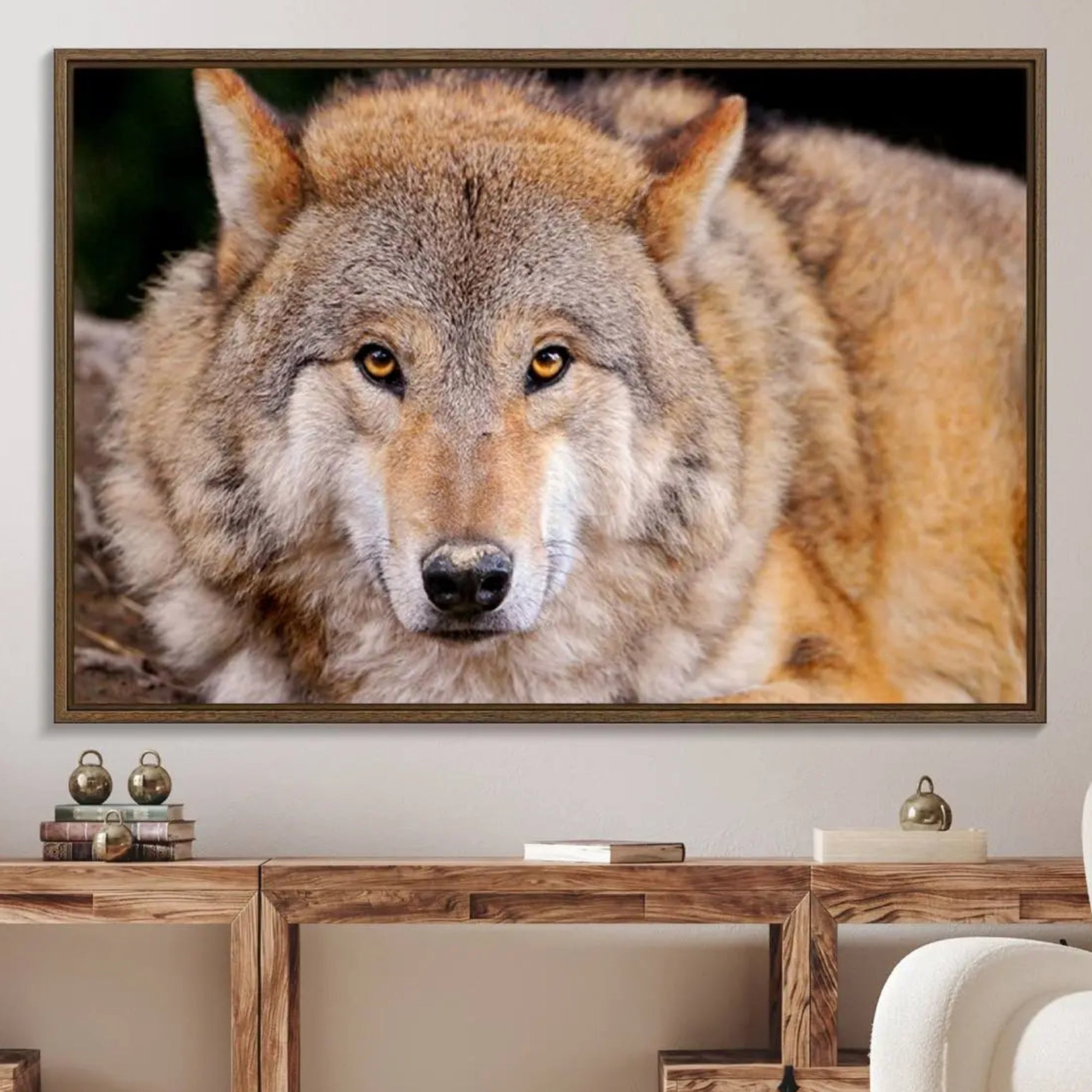 19805-MGV-FC-36X24_Walnut-Wild Wolf Wall Art Canvas Print, Framed Canvas Print, Modern Wild Animal Canvas