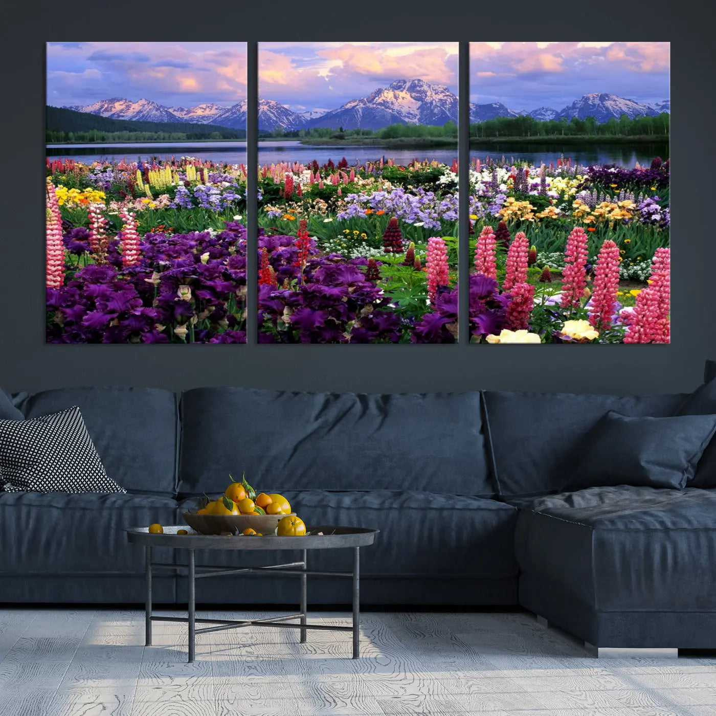 Edit-Images-Wildflower Canvas Print – Blooming Floral Meadows with Majestic Mountain Backdrop, Ready to Hang Wall Art
