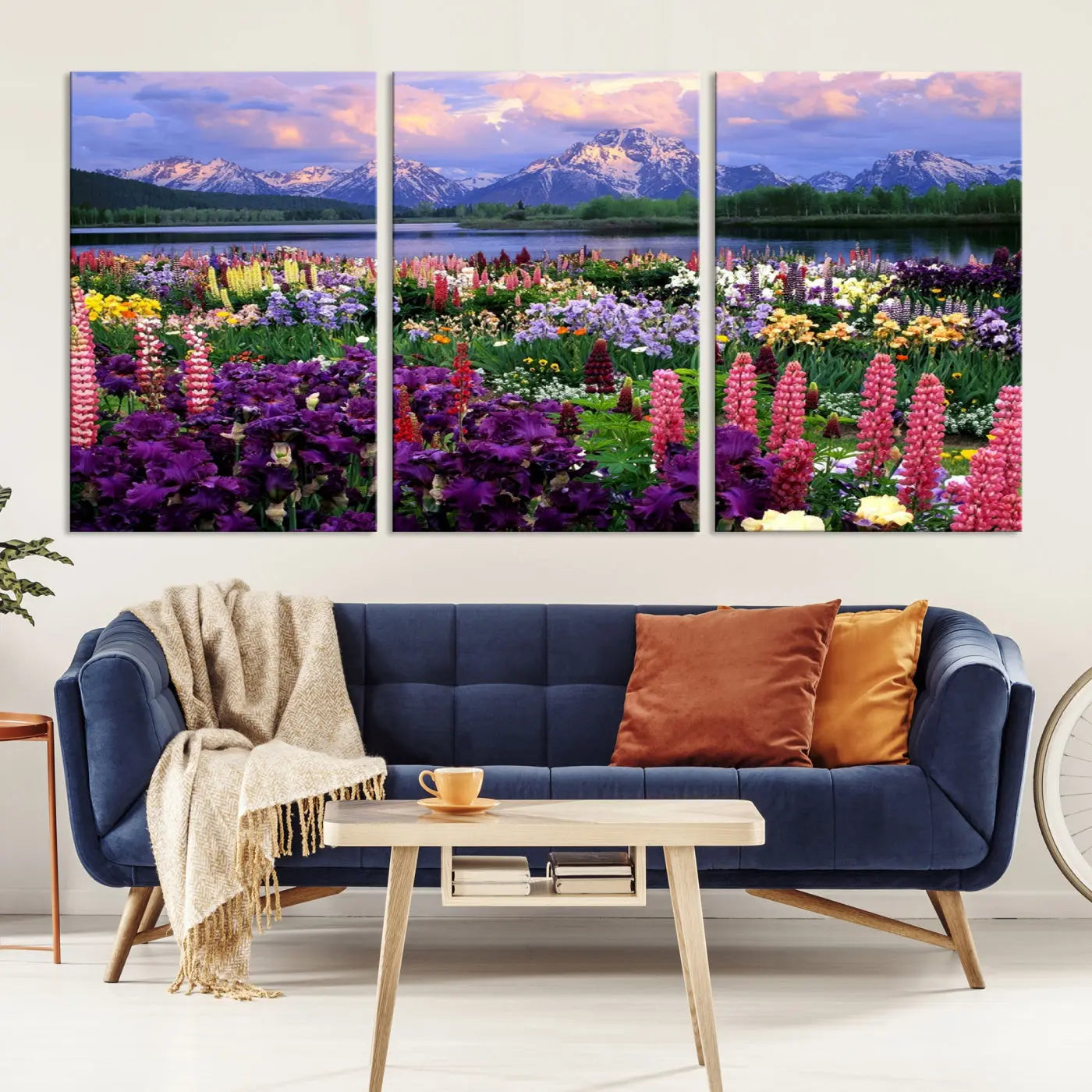 Edit-Images-Wildflower Canvas Print – Blooming Floral Meadows with Majestic Mountain Backdrop, Ready to Hang Wall Art