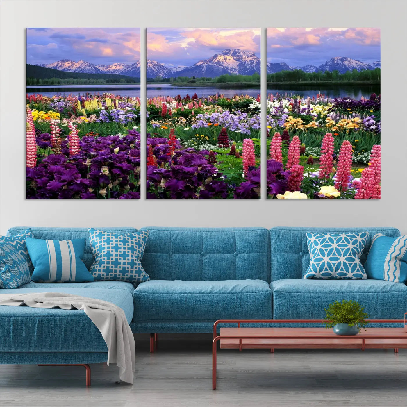 Edit-Images-Wildflower Canvas Print – Blooming Floral Meadows with Majestic Mountain Backdrop, Ready to Hang Wall Art