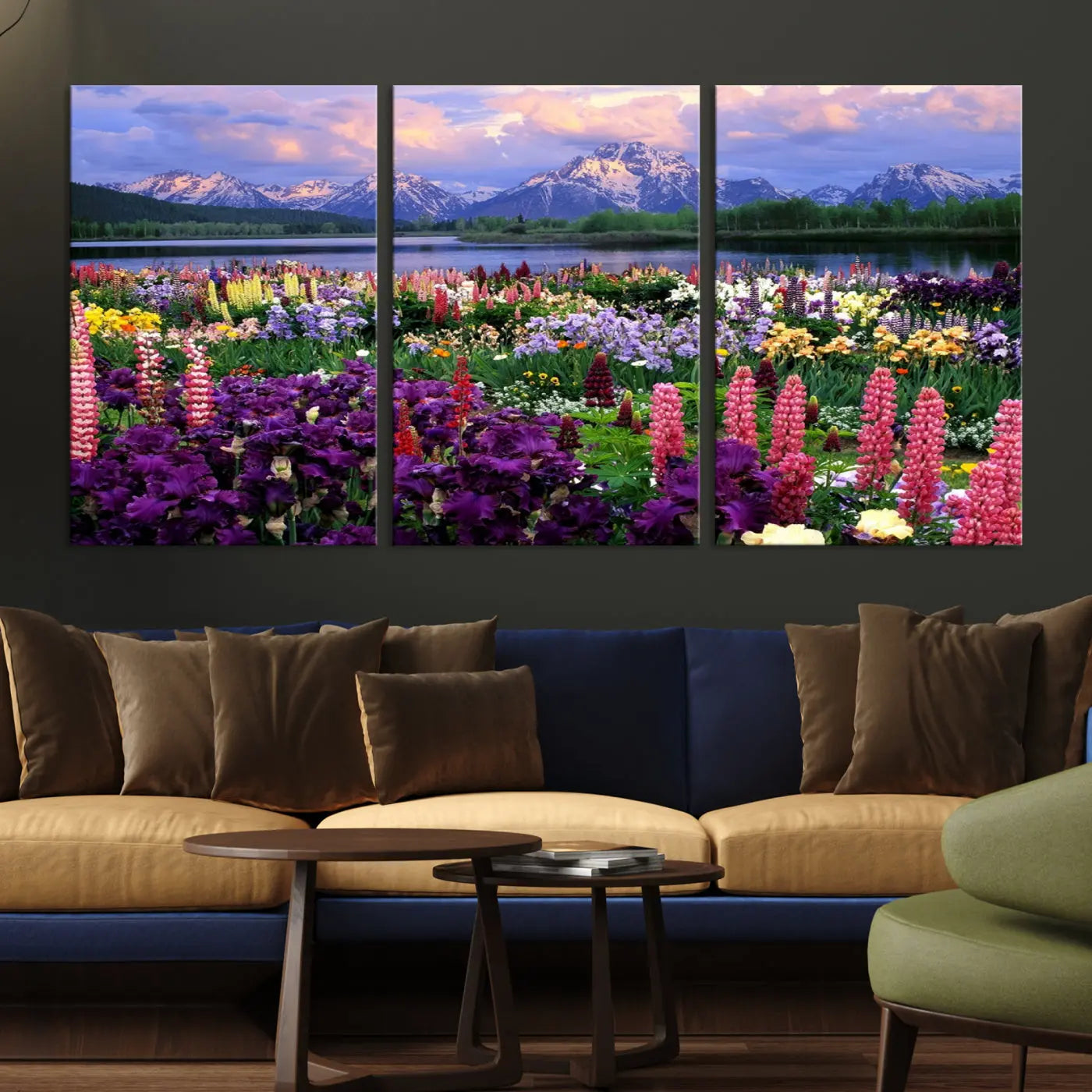 Edit-Images-Wildflower Canvas Print – Blooming Floral Meadows with Majestic Mountain Backdrop, Ready to Hang Wall Art