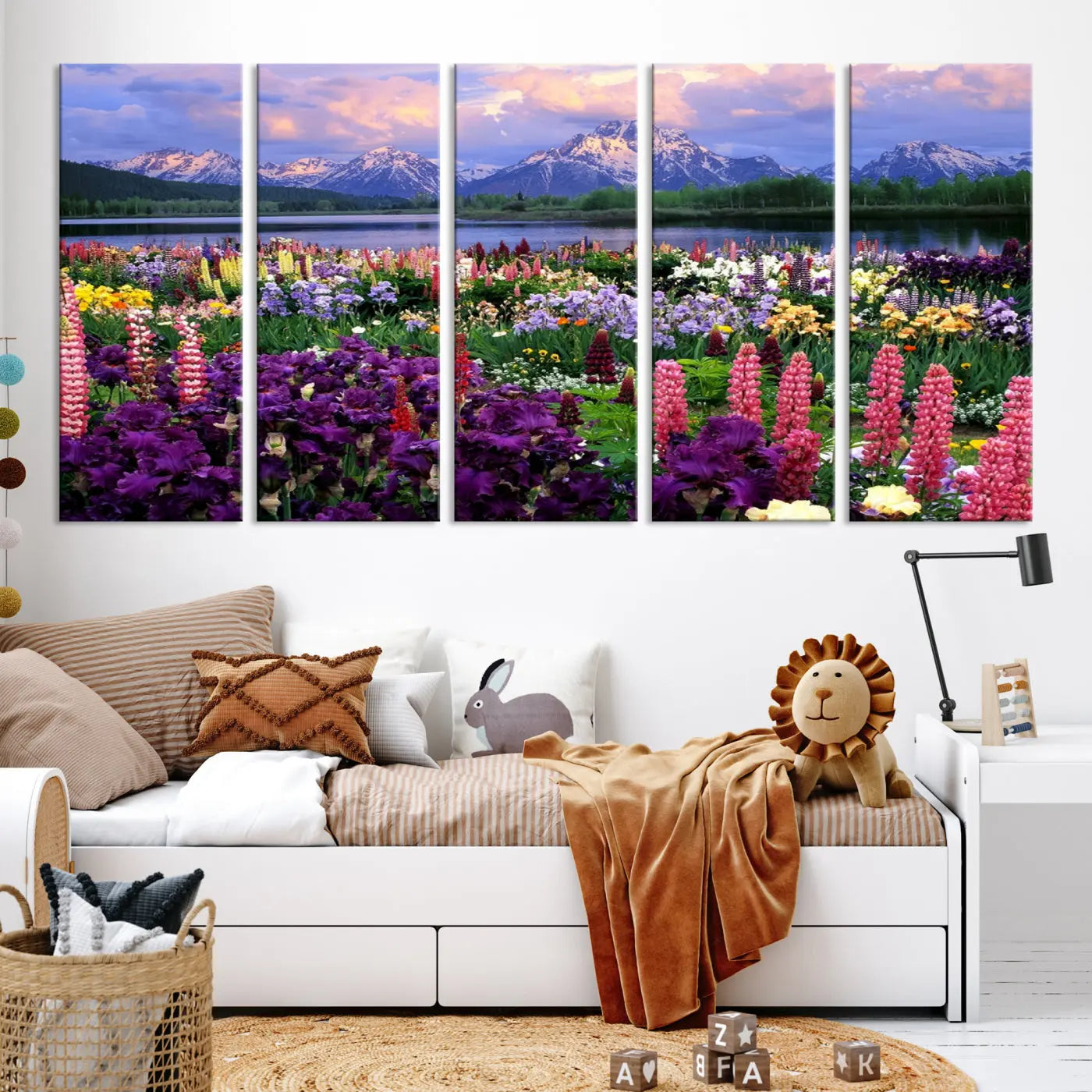 Edit-Images-Wildflower Canvas Print – Blooming Floral Meadows with Majestic Mountain Backdrop, Ready to Hang Wall Art