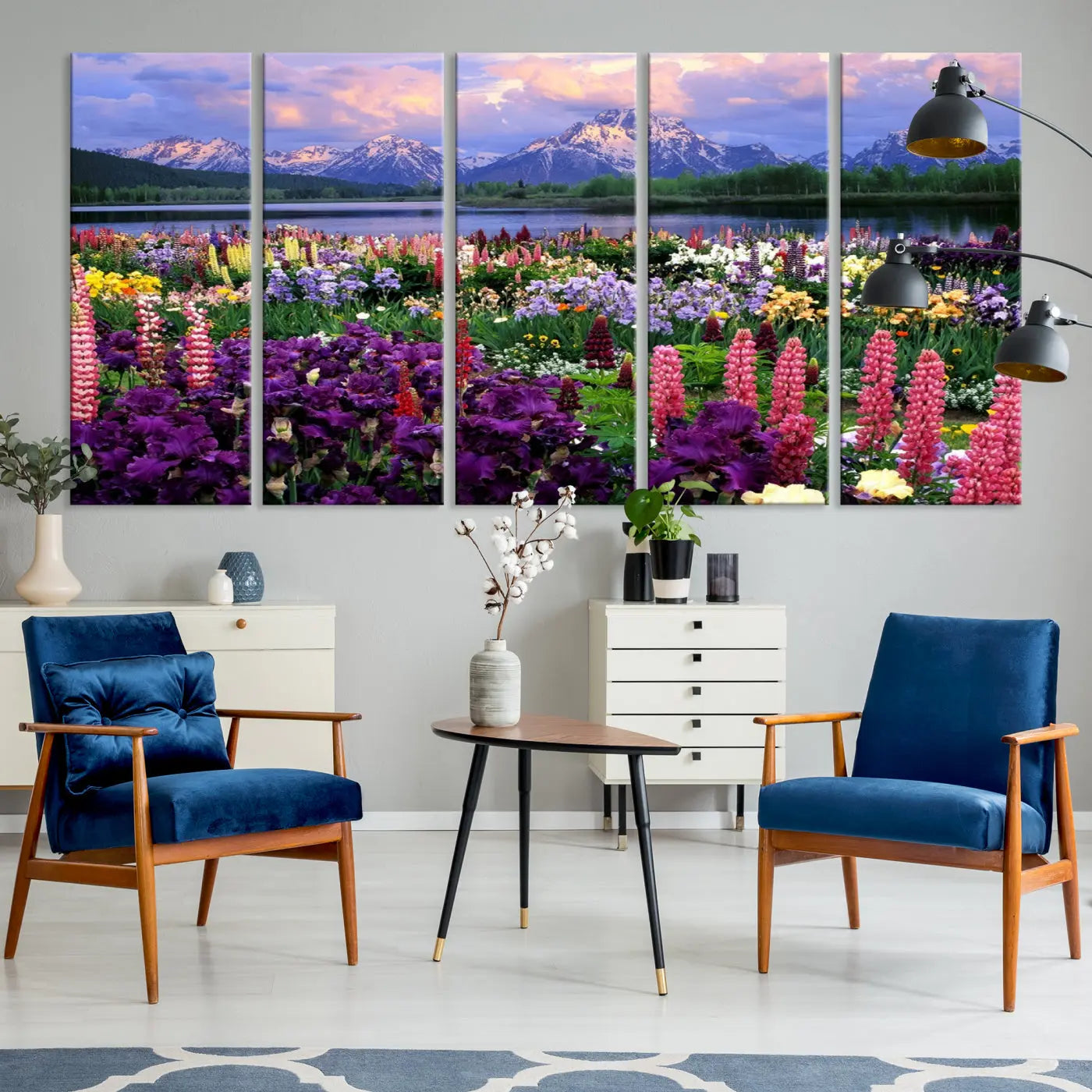 Edit-Images-Wildflower Canvas Print – Blooming Floral Meadows with Majestic Mountain Backdrop, Ready to Hang Wall Art