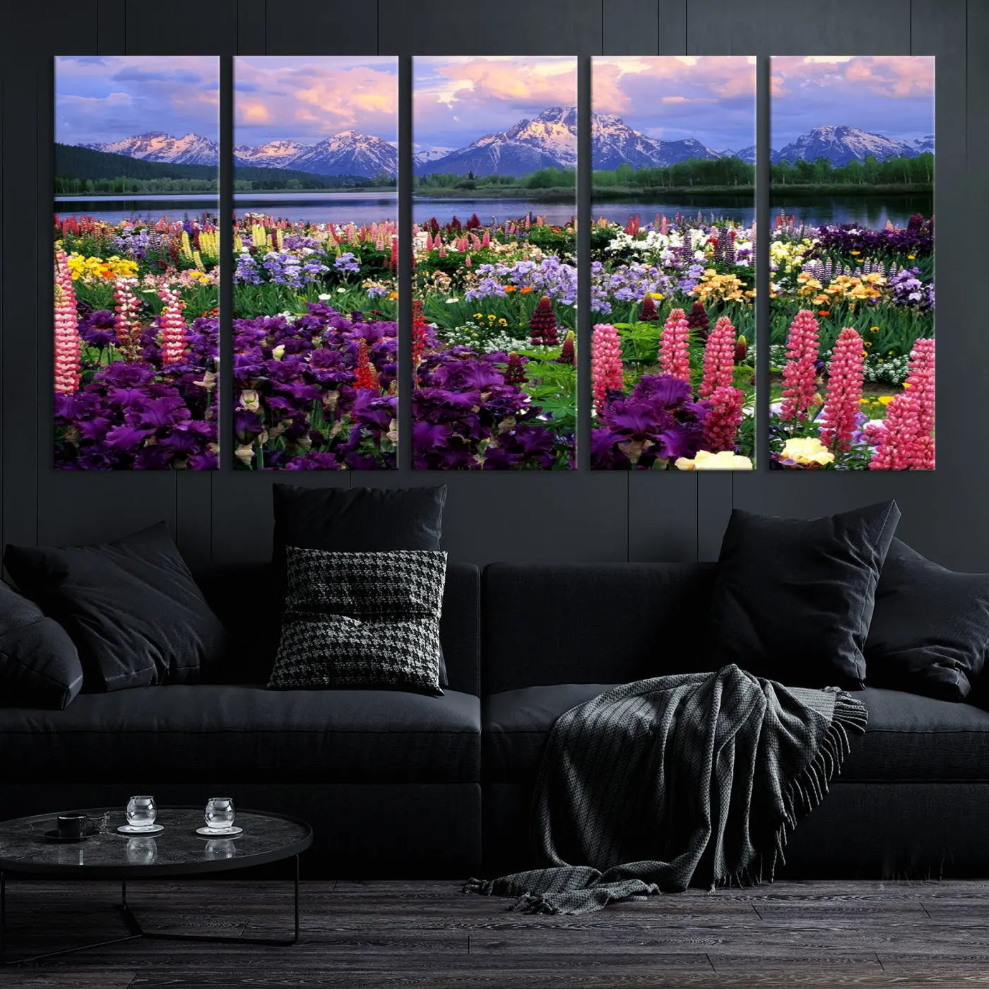 Edit-Images-Wildflower Canvas Print – Blooming Floral Meadows with Majestic Mountain Backdrop, Ready to Hang Wall Art