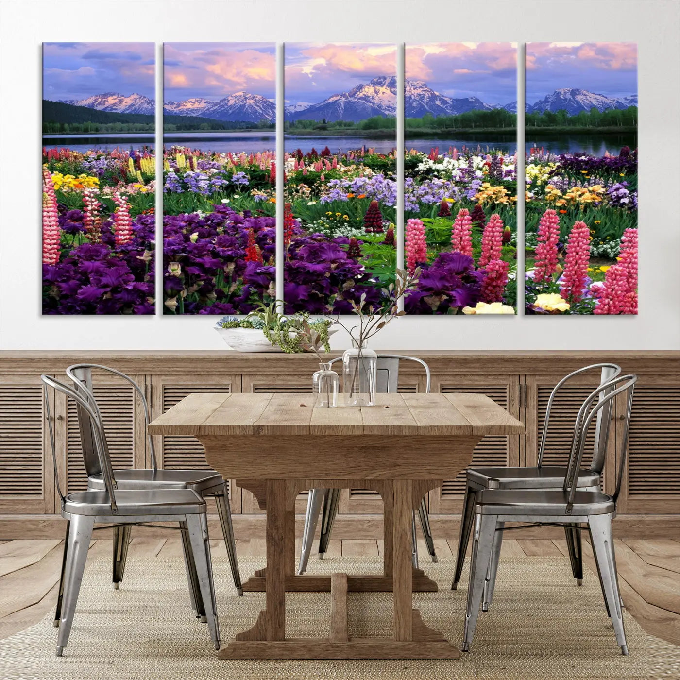 Edit-Images-Wildflower Canvas Print – Blooming Floral Meadows with Majestic Mountain Backdrop, Ready to Hang Wall Art