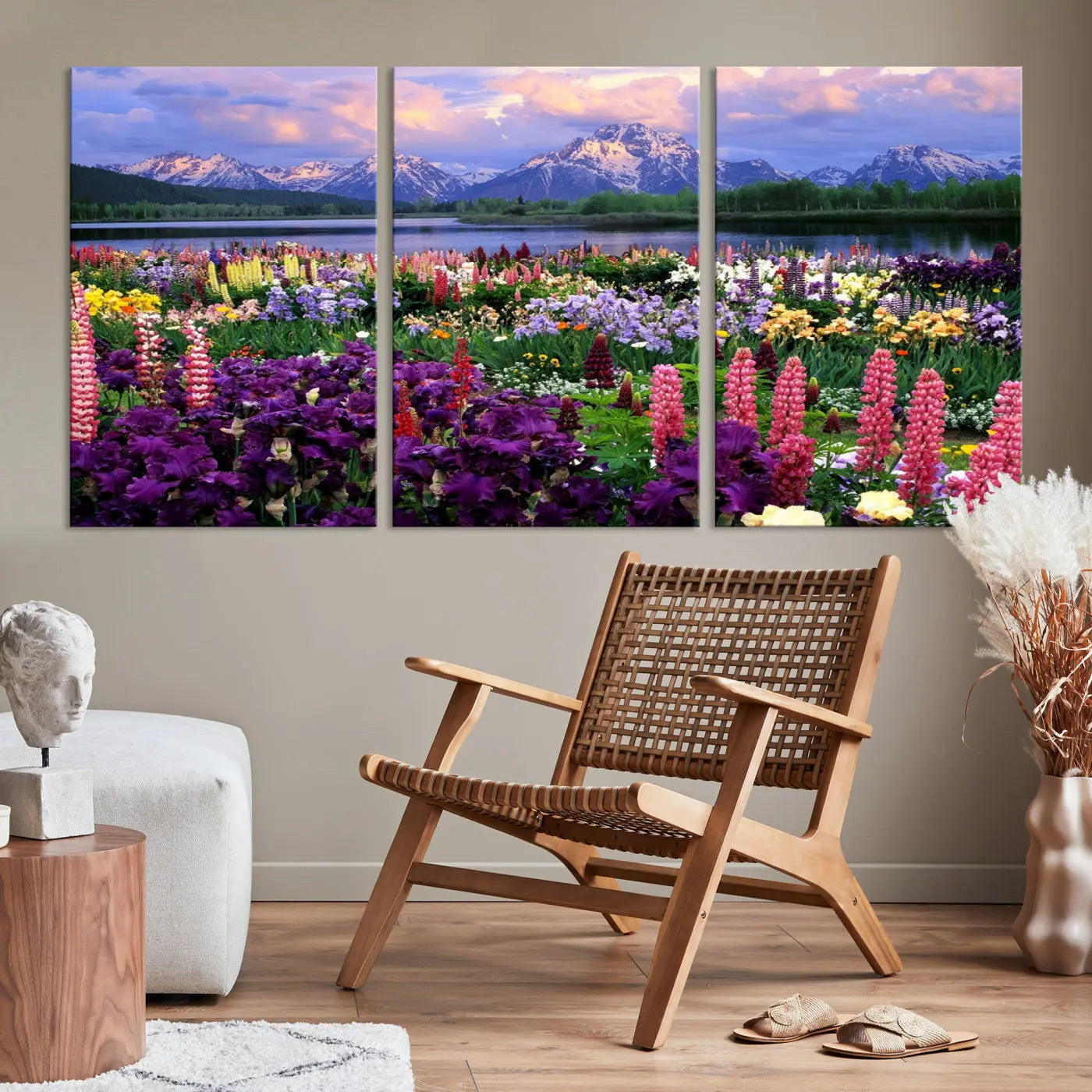 Edit-Images-Wildflower Canvas Print – Blooming Floral Meadows with Majestic Mountain Backdrop, Ready to Hang Wall Art