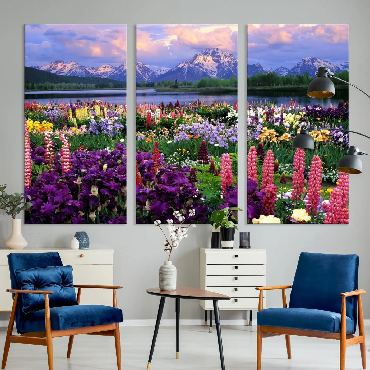 Edit-Images-Wildflower Canvas Print – Blooming Floral Meadows with Majestic Mountain Backdrop, Ready to Hang Wall Art
