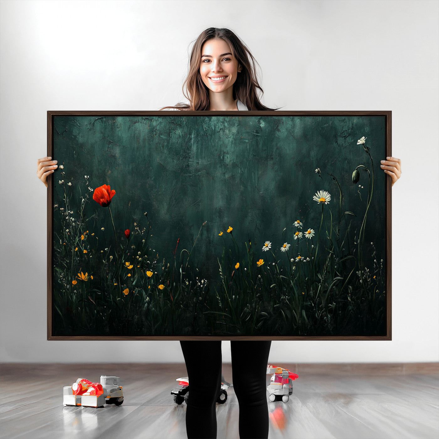 26218-MGV-CV-36X24-Wildflower Field Framed Wall Art, Vintage Botanical Landscape Sign, Botanical Wall Art, Modern Farmhouse Canvas Art, Field Of Flowers Canvas