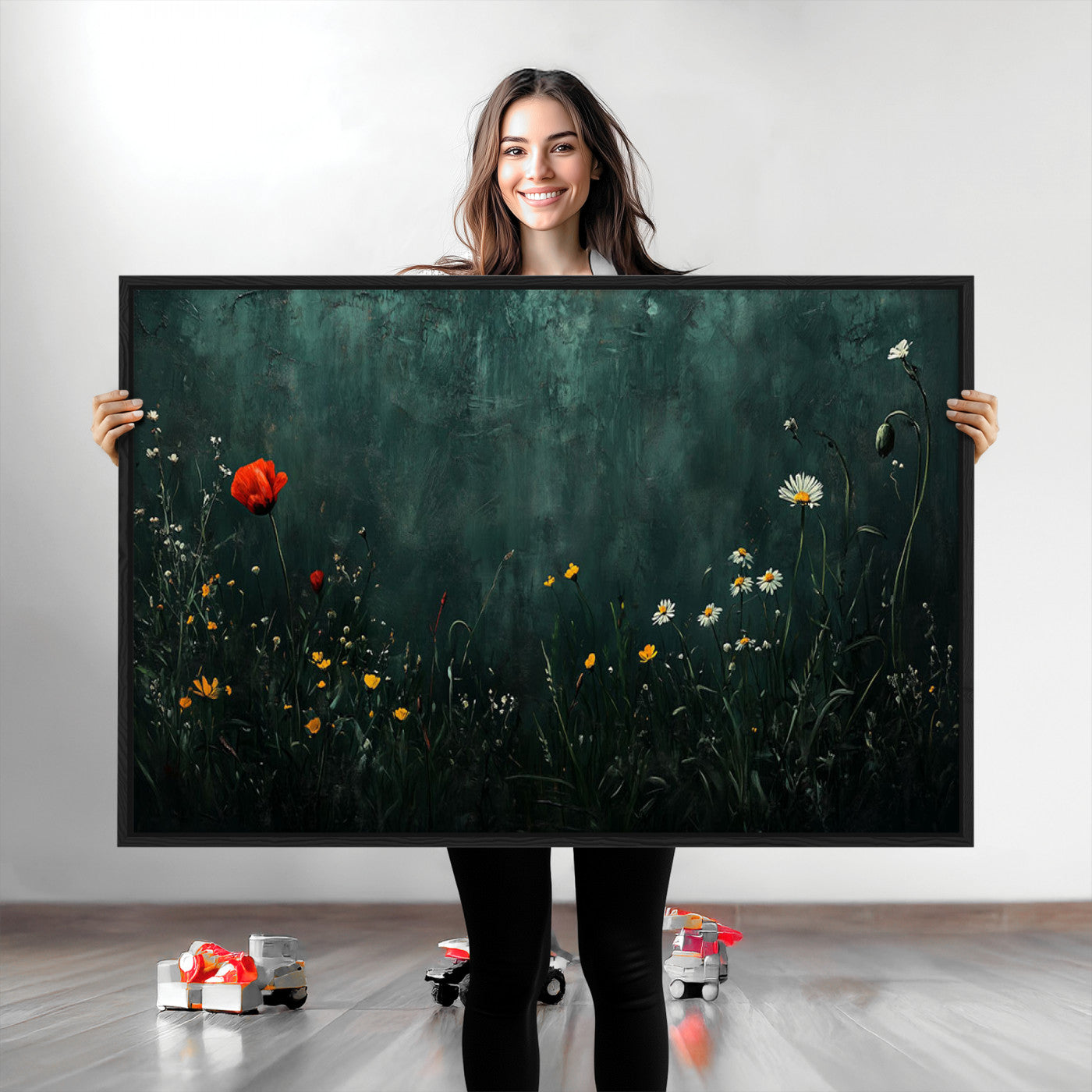 26218-MGV-CV-36X24-Wildflower Field Framed Wall Art, Vintage Botanical Landscape Sign, Botanical Wall Art, Modern Farmhouse Canvas Art, Field Of Flowers Canvas